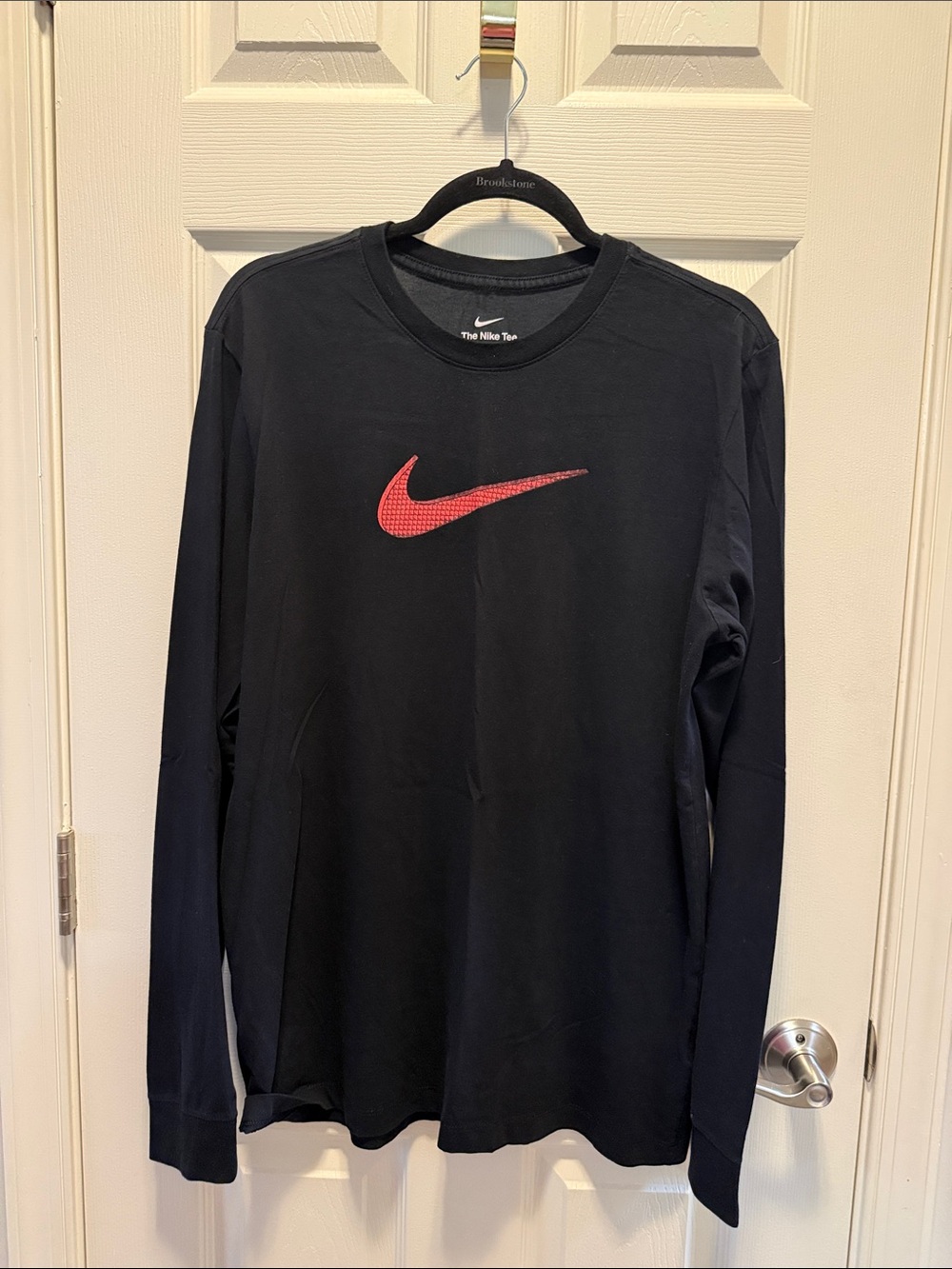 Nike Black Long Sleeve Tee with Red Swoosh Logo